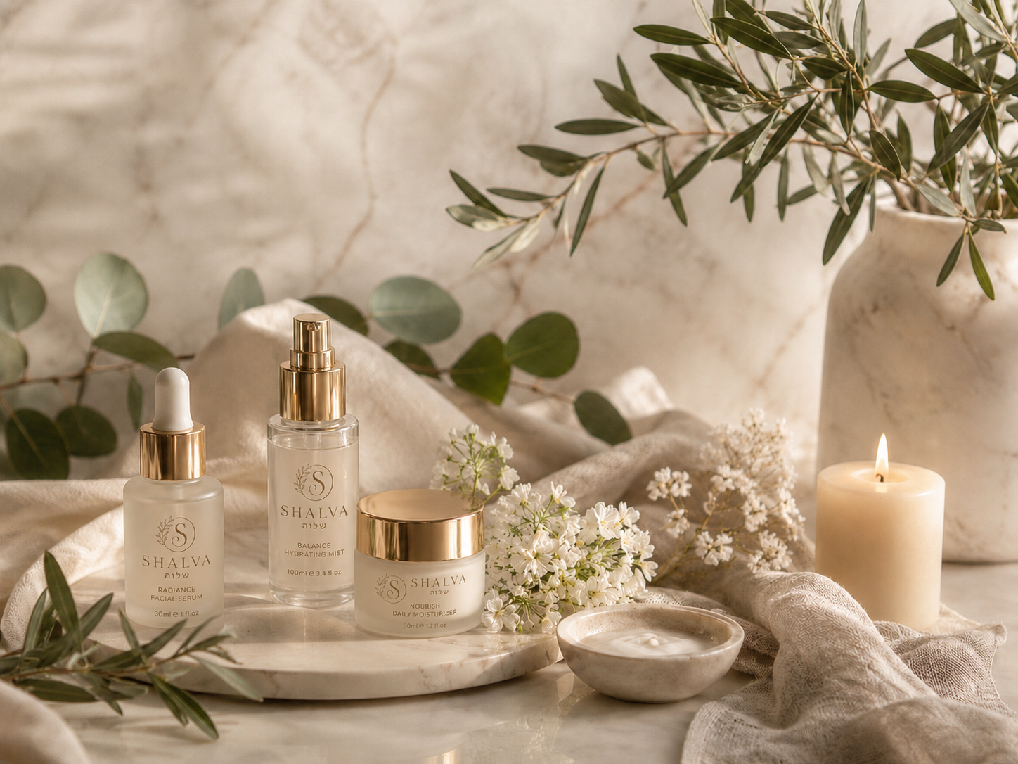 Luxury skincare products with botanicals